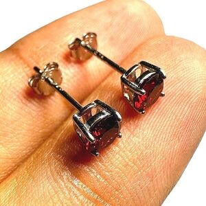 Sterling Silver 925 Garnet CZ Stud Earrings 5mm | Round Cut Birthstone Jewelry